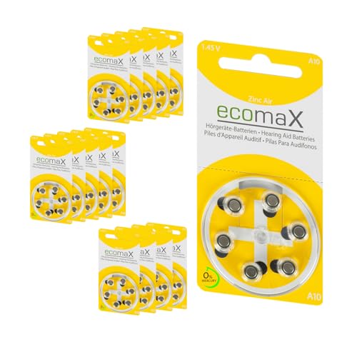 ecomaX HÖRGERÄTE BATTERIE Typ 10 PR70 GELB A10 BATTERIEN (90) von Ecomax