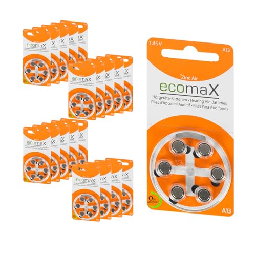 ecomaX HÖRGERÄTE BATTERIE Typ 13 PR48 ORANGE A13 BATTERIE (120) von Ecomax