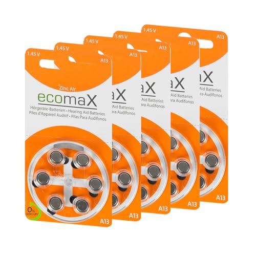 ecomaX HÖRGERÄTE BATTERIE Typ 13 PR48 ORANGE A13 BATTERIE (30) von Ecomax