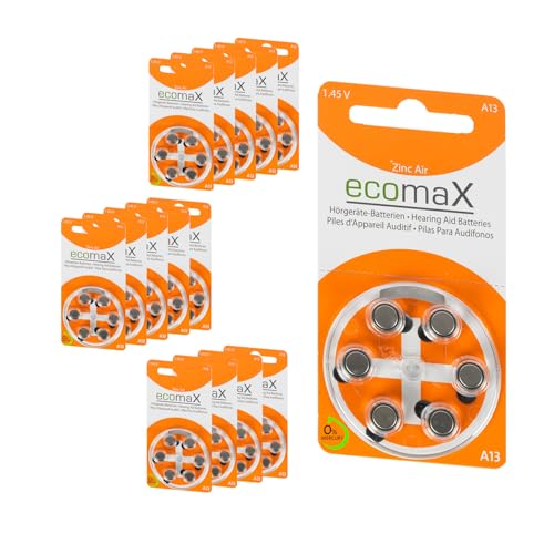 ecomaX HÖRGERÄTE BATTERIE Typ 13 PR48 ORANGE A13 BATTERIE (90) von Ecomax