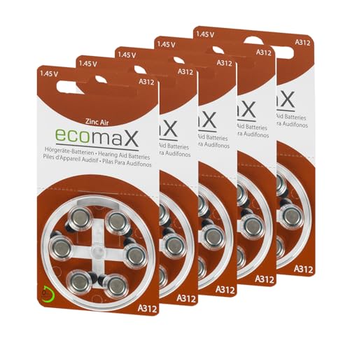 ecomaX HÖRGERÄTE BATTERIE Typ 312 PR41 BRAUN A312 BATTERIEN (30) von Ecomax