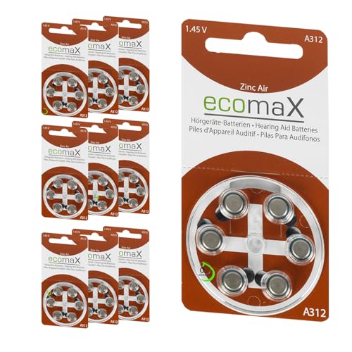 ecomaX HÖRGERÄTE BATTERIE Typ 312 PR41 BRAUN A312 BATTERIEN (60) von Ecomax