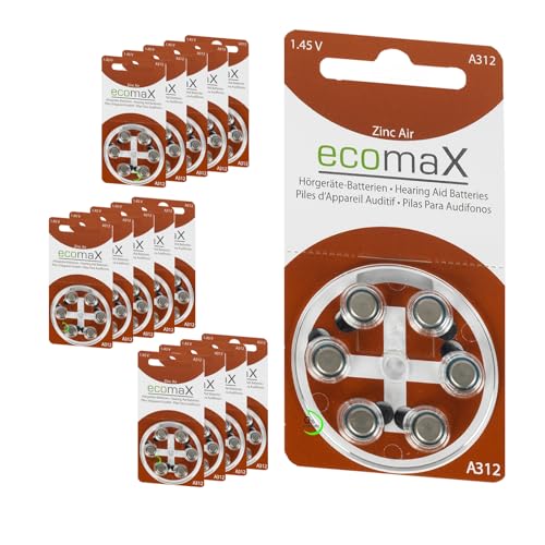 ecomaX HÖRGERÄTE BATTERIE Typ 312 PR41 BRAUN A312 BATTERIEN (90) von Ecomax