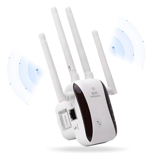 WiFi-Repeater 1200 Mbps, neueste Forschung und Entwicklung, Range Extender Wifi 5G + 2,4 G Verstärker, WLAN-Signal, Reichweite 200 m², leistungsstarker Repeater für Zuhause und Büro (4 Antennen) von Ecoret-Pro