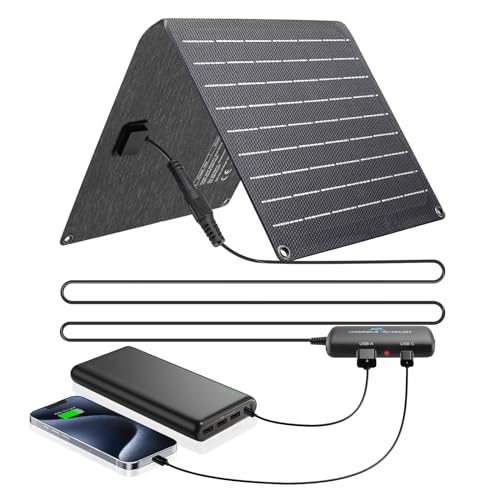 Ecosonique 10W Solar Ladegerät für Handy, Dual Ports (USB A/USB C) mit Abnehmbarem Power HUB, IP67 Wasserdicht Ultraleichtes Solarpanel Faltbar für iPhone Samsung Power Bank, Camping Wandern von Ecosonique Technology