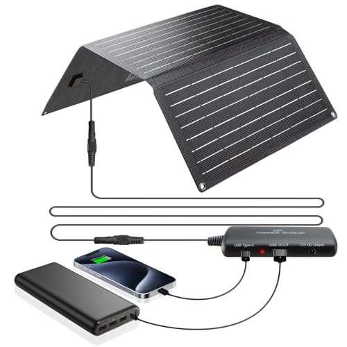 Ecosonique 20W Solar Panel Faltbar, 3-Port DC19V,USB-A18W,USB-C18W mit Abnehmbarem Power HUB, IP67 Wasserdicht Ultraleichtes Solar Ladegerät für Handy Power Bank Tablets GoPro Kamer Camping Wandern von Ecosonique Technology