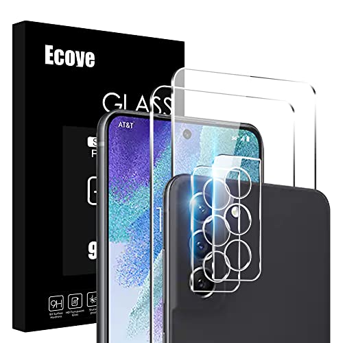 [2+2 Stück]Ecoye 2 Stück Kompatibel mit Samsung Galaxy S21 FE 5G Panzerglas Schutzfolie Kamera 9H Anti-Kratz Anti Fingerabdruck Transparent HD Klar Blasenfrei Glas Folie, EDSGFE22SC von Ecoye