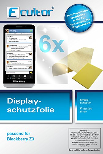 Ecultor I 6x Schutzfolie klar passend für Blackberry Z3 Folie Displayschutzfolie von Ecultor