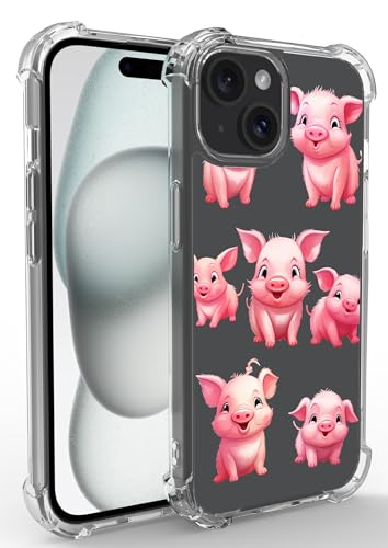 Ecute Piggy Schutzhülle für iPhone 15 Plus mit Ständer, Fallschutz, schlanke Handyhülle für iPhone 15 Plus, rosa süßes Schweinchen von Ecute