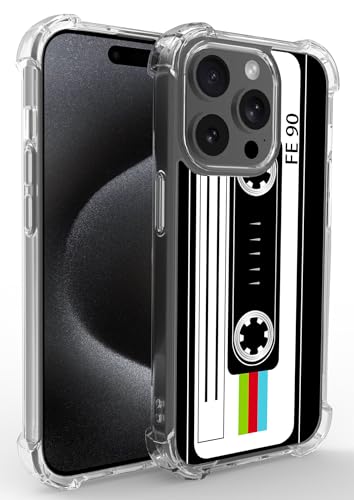 Ecute Schutzhülle für iPhone 15 Pro Max mit Ständer, Fallschutz, schlanke Handyhülle für Phone 15 Pro Max 6,7 Zoll (17 cm), farbiges Kassettenband von Ecute