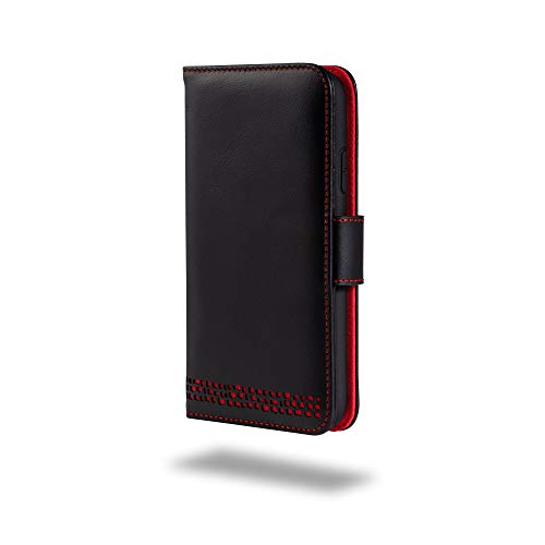 Ed Hicks Hülle für iPhone 13 Mini Lederhülle — 100% Echtleder — RFID Schutz — 3 Kartenfach — Geldtasche — Magnetverschluss — Handyhülle mit Standfunktion — Quad Schutz — Jahrgang Schwarz mit Roten Ed Hicks Hülle für iPhone 13 Mini Lederhülle — 100% Echtleder — RFID Schutz — 3 Kartenfach — Geldtasche — Magnetverschluss — Handyhülle mit Standfunktion — Quad Schutz — Jahrgang Schwarz mit Roten von Ed Hicks