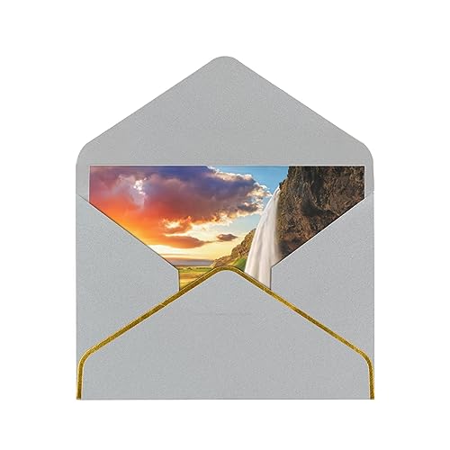 Blanko-Karten mit Umschlägen, Grußkarte, Dankeskarten, Hochzeitskarten, Geburtstagskarten, Island, Wasserfall, Fluss, Feld, Sonnenuntergang Blanko-Karten mit Umschlägen, Grußkarte, Dankeskarten, Hochzeitskarten, Geburtstagskarten, Island, Wasserfall, Fluss, Feld, Sonnenuntergang von EdWal