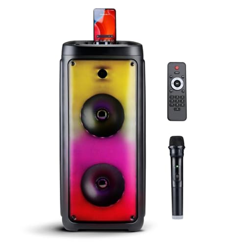 Bluetooth Lautsprecher mit Mikrofon - Musikbox mit Stimmungsbeleuchtung - Party Box und Karaoke Mikrofon - Soundboks mit Bluetooth, Aux und USB-Eingängen - Leicht zu Transportieren mit Griff - Schwarz Bluetooth Lautsprecher mit Mikrofon - Musikbox mit Stimmungsbeleuchtung - Party Box und Karaoke Mikrofon - Soundboks mit Bluetooth, Aux und USB-Eingängen - Leicht zu Transportieren mit Griff - Schwarz von Edco Eindhoven B.V.