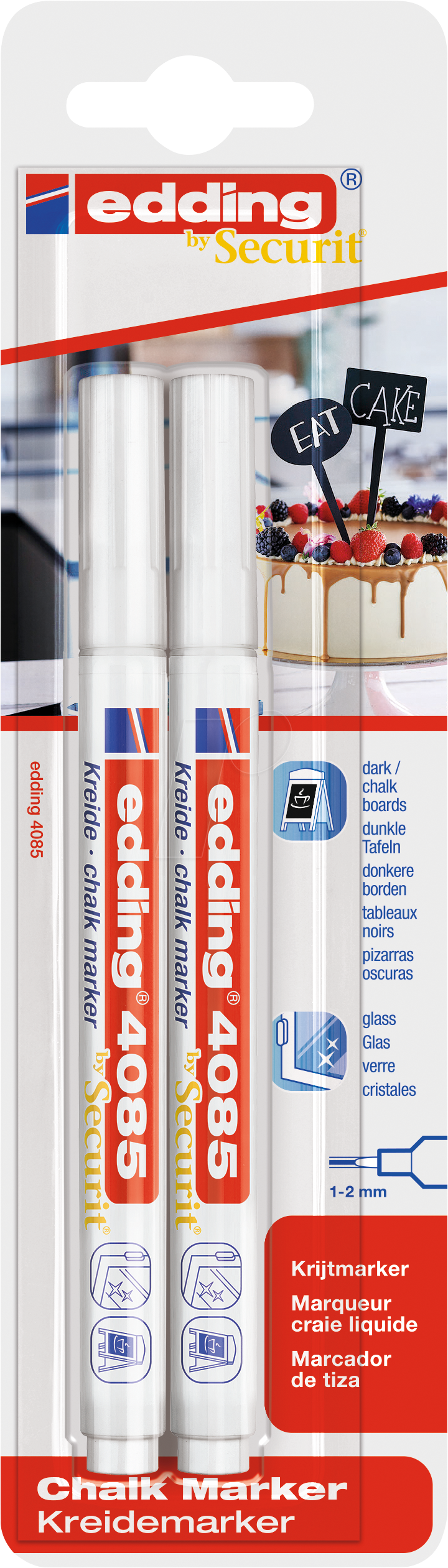 EDDING 4085/2W - Kreidemarker, 1-2 mm, weiß, 2er Pack von Edding