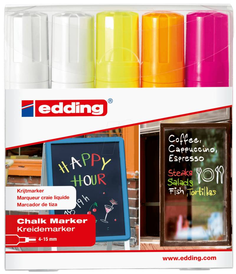EDDING 4090/5S - Kreidemarker, 4 mm - 15 mm, sortiert, 5er Pack von Edding