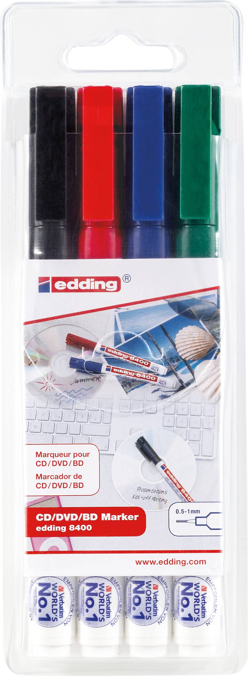 EDDING 8400/4S - CD-Marker, 4-farbig sortiert, 0,5 - 1,0mm von Edding