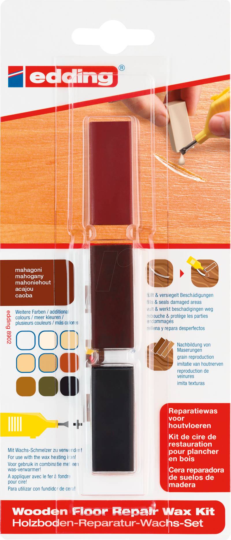 EDDING 8902-4604 - Holzboden-Reparatur-Wachs-Set, mahagoni von Edding