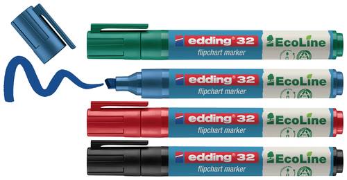 Edding 4-32-4 Flipchartmarker Keilspitze 1 - 5mm Schwarz, Rot, Blau, Grün 4St. Edding 4-32-4 Flipchartmarker Keilspitze 1 - 5mm Schwarz, Rot, Blau, Grün 4St. von Edding