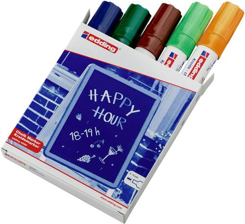 Edding 4090 4-4090099 Kreidemarker Blau, Grün, Braun, Hellgrün, Neonorange 4 mm, 15mm Edding 4090 4-4090099 Kreidemarker Blau, Grün, Braun, Hellgrün, Neonorange 4 mm, 15mm von Edding