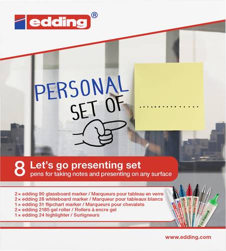 Edding 8 Let´s go presenting set 4-BTWPRES Whiteboardmarker Set Schwarz, Weiß, Blau, Rot, Silber 8 von Edding