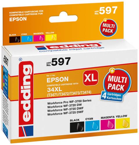 Edding Druckerpatrone ersetzt Epson 34XL, T3471, T3472, T3473, T3474 Kompatibel Kombi-Pack Schwarz, Edding Druckerpatrone ersetzt Epson 34XL, T3471, T3472, T3473, T3474 Kompatibel Kombi-Pack Schwarz, von Edding