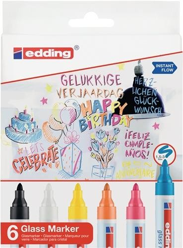 Edding Glasmarker 95 schwarz/weiß/gelb/orange/pink/hellblau Strich-B.1,5-3mm Edding Glasmarker 95 schwarz/weiß/gelb/orange/pink/hellblau Strich-B.1,5-3mm von Edding