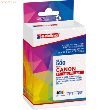 Edding Tintenpatrone ersetzt Canon PGi-520/CLi-521 black + colour Mult Edding Tintenpatrone ersetzt Canon PGi-520/CLi-521 black + colour Mult von Edding