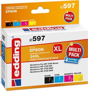 Edding Tintenpatrone ersetzt Epson 34XL /T3471/T3472/T3473/T3474 Kompatibel Kombi-Pack Schwarz, Cyan, Magenta, Gelb EDD-597 18-597 (18-597) von Edding