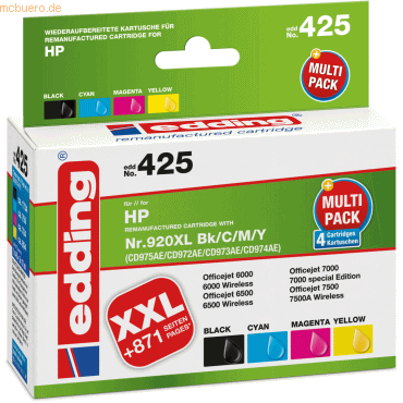 Edding Tintenpatronen Multipack 4 kompatibel mit HP 920XL schwarz + co von Edding