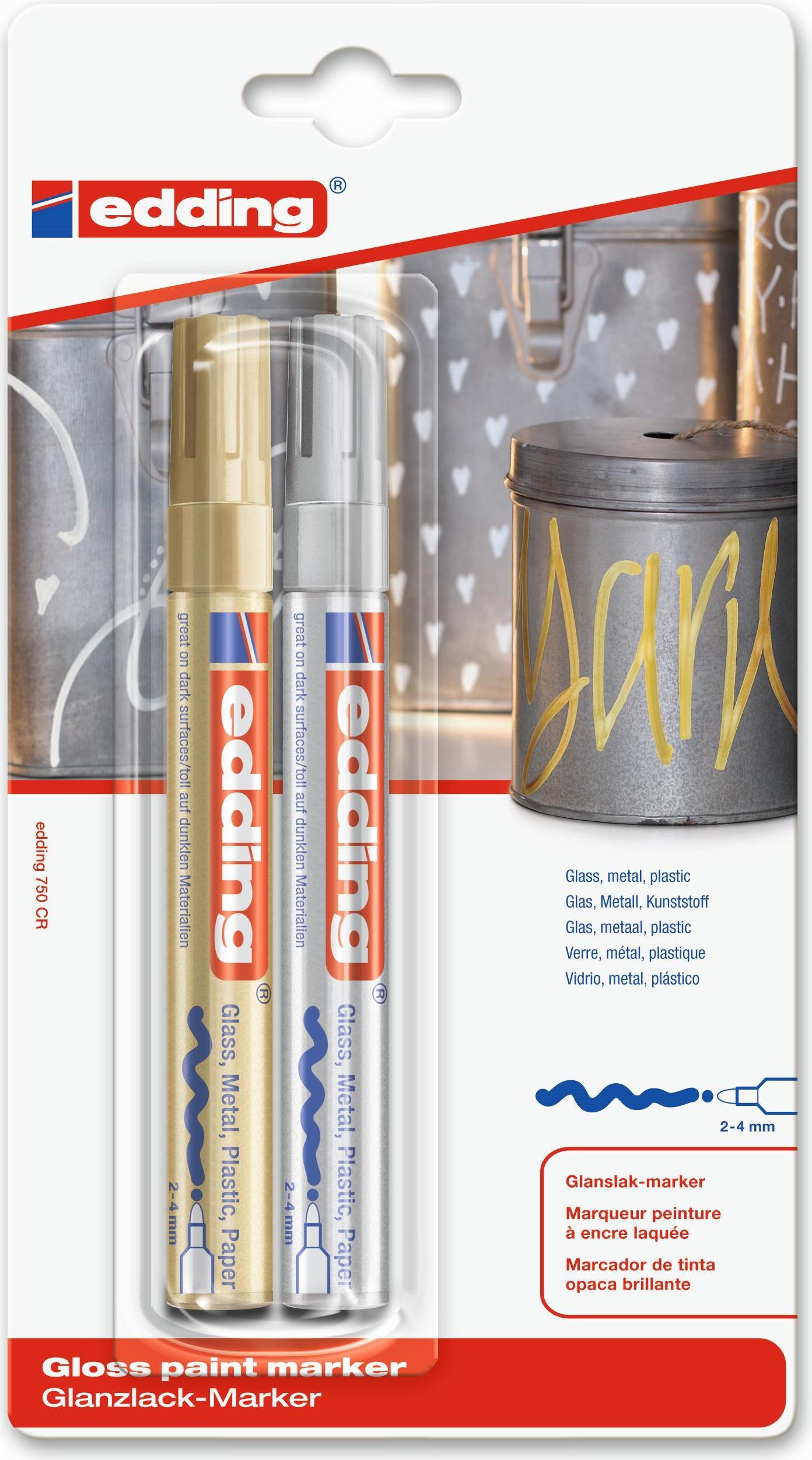 Edding e-750 - Gold - Silber - Gold - Silber - Rund - 2 mm - 4 mm - Glas - Metall - Kunststoff (4-750-2-1-53-54) von Edding