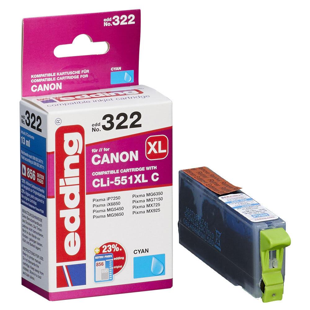 edding Druckerpatrone EDD-322 cyan kompatibel zu Canon CLI-551 XL edding Druckerpatrone EDD-322 cyan kompatibel zu Canon CLI-551 XL von Edding