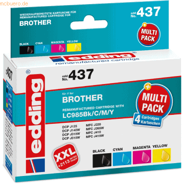 edding Druckerpatrone Multipack kompatibel mit Brother LC985 BK/C/M/Y von Edding