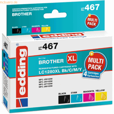 edding Druckerpatronen Multipack kompatibel mit Brother LC1280XL BK/C/ von Edding