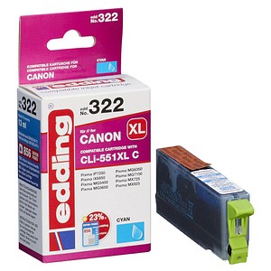 edding EDD-322  cyan Druckerpatrone kompatibel zu Canon CLI-551 XL von Edding