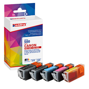 edding EDD-500 schwarz, cyan, magenta, gelb Druckerpatronen kompatibel zu Canon PGI-520 BK, CLI-521 BK/C/M/Y, 5er-Set edding EDD-500 schwarz, cyan, magenta, gelb Druckerpatronen kompatibel zu Canon PGI-520 BK, CLI-521 BK/C/M/Y, 5er-Set von Edding