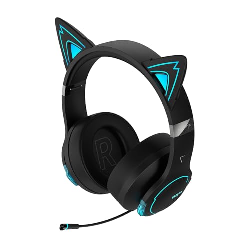 Edifier Hecate G5BT CAT Kabelloses Gaming Headset, 36H Akku, Einziehbar Dual-MIC ENC, Over-Ear Kopfhörer mit Magenetischem Katzenohr, Hi-Res Audio H+ Sound RGB-Licht für PC PS4 PS5 Phone Switch von Edifier