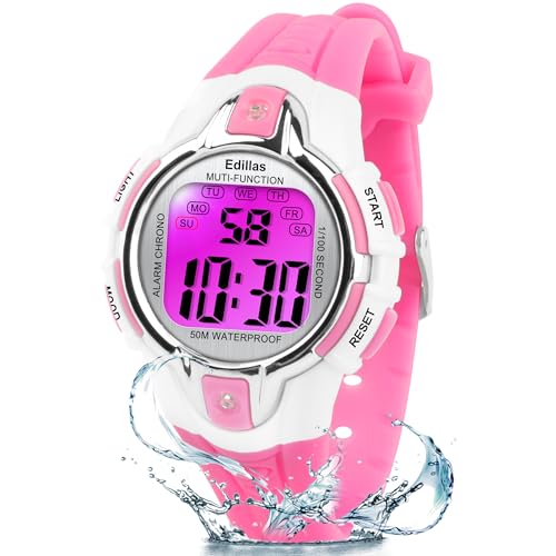 Edillas Kinderuhr Mädchen Jungen Digital,7 Farben Licht Digital Armbanduhr für Kinder wasserdichte Sport Outdoor Multifunktionale digital Uhren mit Stoppuhr/Alarm Edillas Kinderuhr Mädchen Jungen Digital,7 Farben Licht Digital Armbanduhr für Kinder wasserdichte Sport Outdoor Multifunktionale digital Uhren mit Stoppuhr/Alarm von Edillas