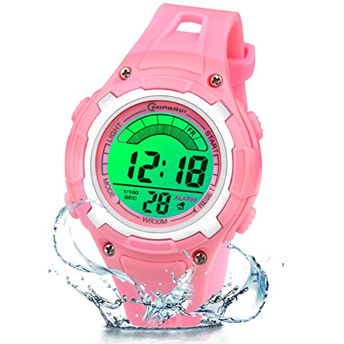 Edillas Kinderuhr Mädchen Jungen Digital,7 Farben Licht Digital Armbanduhr für Kinder wasserdichte Sport Outdoor Multifunktionale digital Uhren mit Stoppuhr/Alarm (Rosa-8529B) von Edillas