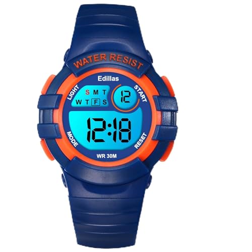 Edillas Kinderuhr Mädchen Jungen Digital,7 Farben Licht Digital Armbanduhr für Kinder wasserdichte Sport Outdoor Multifunktionale digital Uhren mit Stoppuhr/Alarm von Edillas