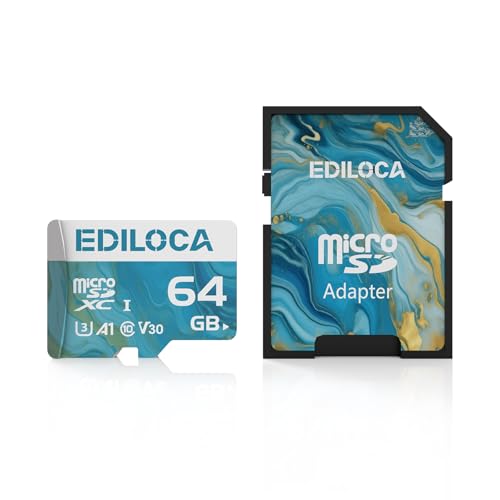 EDILOCA 64GB UHS-I Micro SD Card with Adapter, Speed up to 100MB/s, C10, U3,V30, A1, Full HD, 4K UHD, Memory Card for Dash Cam, Security Camera and Drones, TF Card EF1 EDILOCA 64GB UHS-I Micro SD Card with Adapter, Speed up to 100MB/s, C10, U3,V30, A1, Full HD, 4K UHD, Memory Card for Dash Cam, Security Camera and Drones, TF Card EF1 von Ediloca