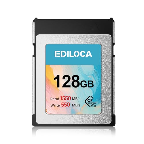 Ediloca EF5 128GB CFexpress Typ B Speicherkarte (1550MB/s Lesen, 550MB/s Schreiben), 8K RAW CF Karte kompatibel mit DSLR/XQD Kamera, Speicherkarte für professionelle Fotografen, Videofilmer von Ediloca