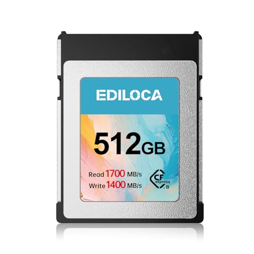 Ediloca EF5 512GB CFexpress Typ B Speicherkarte (1700MB/s Lesen, 1400MB/s Schreiben), 8K RAW CF Karte kompatibel mit DSLR/XQD Kamera, Speicherkarte für professionelle Fotografen, Videofilmer von Ediloca