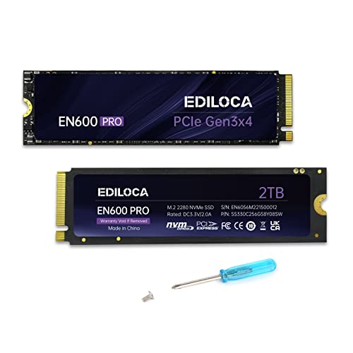 Ediloca EN600 PRO Interne SSD 2 TB PCle 3.0x4, NVMe M.2 2280, bis zu 3500 MB/s, Internes Solid State Drive, SLC-Cache 3D NAND TLC, Graphene-Kühlaufkleber, Speicher für PC, Desktop und Laptops von Ediloca