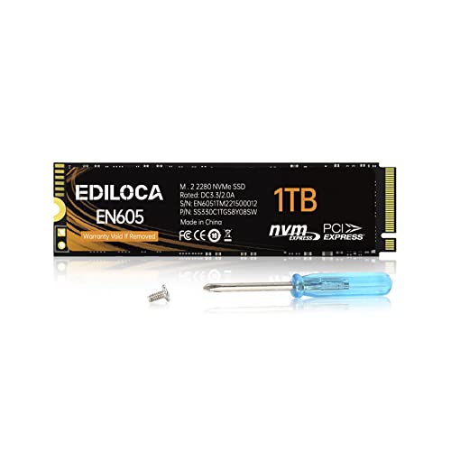 Ediloca EN605 1TB M.2 SSD, NVMe1.3 PCIe Gen3.0x4 SSD 3D NAND TLC interne Festplatte, M.2 2280 - Lese-/Schreibgeschwindigkeit bis zu 2150/1850 MB/s - interne SSD kompatibel mit Laptop und PC Desktop von Ediloca