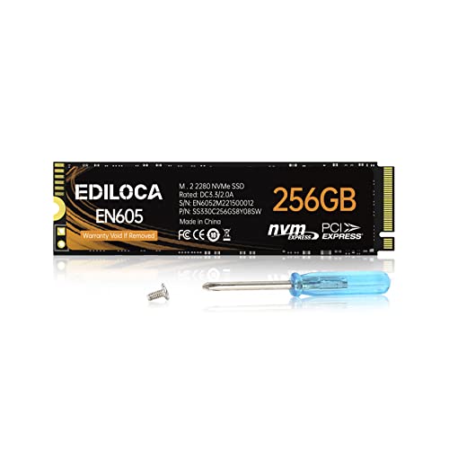 Ediloca EN605 256GB M.2 SSD, NVMe1.3 PCIe Gen3 x4 SSD 3D NAND TLC Interne Festplatte, M.2 2280 - Lese-/Schreibgeschwindigkeit bis zu 2150/1300 MB/s - Interne SSD Kompatibel mit Laptop & PC Desktop von Ediloca