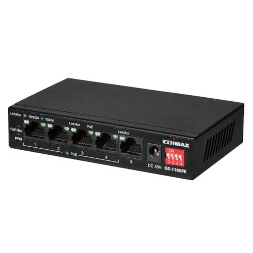Edimax GS-1105PE - Long Range 5-Port Gigabit PoE+ Switch with 4 PoE+ Ports and DIP Switch von Edimax