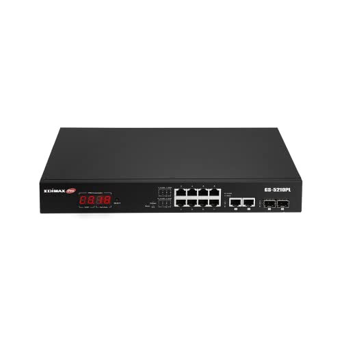 Edimax GS-5210PL - Überwachungs-VLAN 12-Port Gigabit PoE+ Web Smart Switch für Langstrecken mit 2 Gigabit RJ45-Ports und 2 SFP-Ports von Edimax