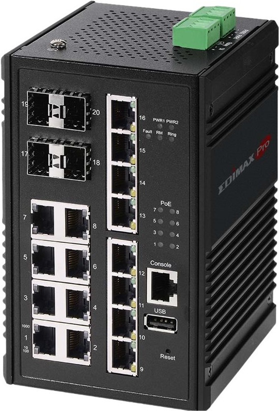 Edimax Pro IGS-5416P - Switch - Smart - 8 x 10/100/1000 (PoE+) + 8 x 10/100/1000 + 4 x Gigabit SFP - an DIN-Schiene montierbar - PoE+ (240 W) - DC power (IGS-5416P) von Edimax