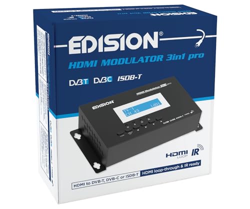 EDISION HDMI Modulator 3in1 pro, Modulator auf Kabel DVB-C, Terrestrisch DVB-T oder ISDB-T, Full HD Verteilung über Koaxial, RF IN, LCD Display, Schnelle Konfiguration, Plug & Play EDISION HDMI Modulator 3in1 pro, Modulator auf Kabel DVB-C, Terrestrisch DVB-T oder ISDB-T, Full HD Verteilung über Koaxial, RF IN, LCD Display, Schnelle Konfiguration, Plug & Play von Edision