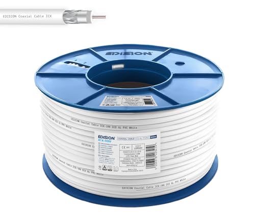 EDISION ICX-100 Koaxialkabel 100m, Antennenkabel 130dB Indoor PVC Weiß, Stahl/Kupfer Innenleiter CCS, SAT Kabel, geeignet für DVB-S2, DVB-T/T2, DVB-C, BK-Anlagen, CCTV, Kunststoffspule 100m EDISION ICX-100 Koaxialkabel 100m, Antennenkabel 130dB Indoor PVC Weiß, Stahl/Kupfer Innenleiter CCS, SAT Kabel, geeignet für DVB-S2, DVB-T/T2, DVB-C, BK-Anlagen, CCTV, Kunststoffspule 100m von Edision